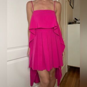 LBV Crepe Pleated Day Dress in Fushcia